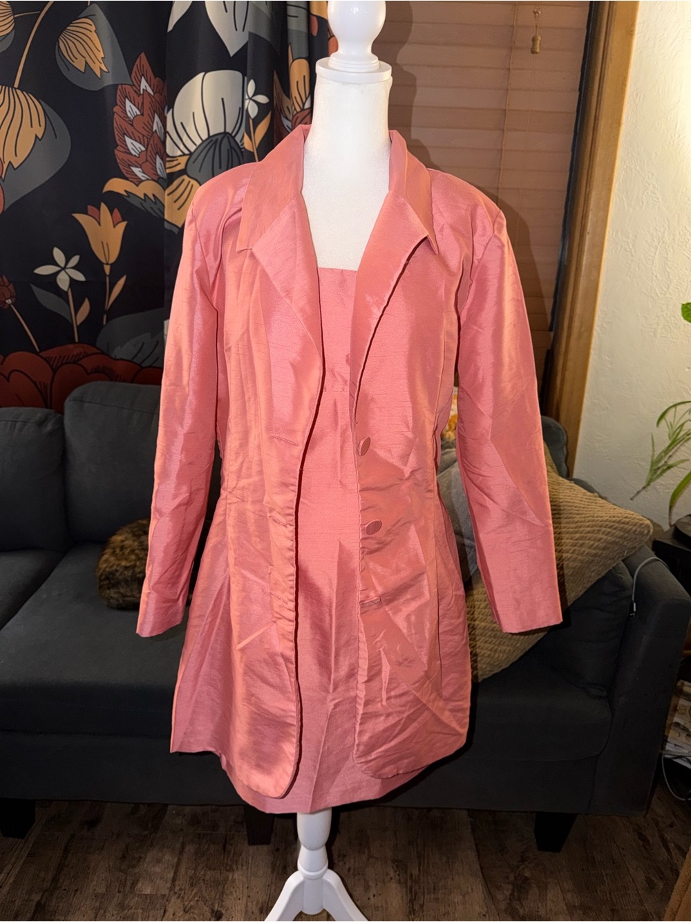 Alyn Paige Pink 2pc Formal Shantung Dress & Long Sleeve Jacket Set size 13/14 M